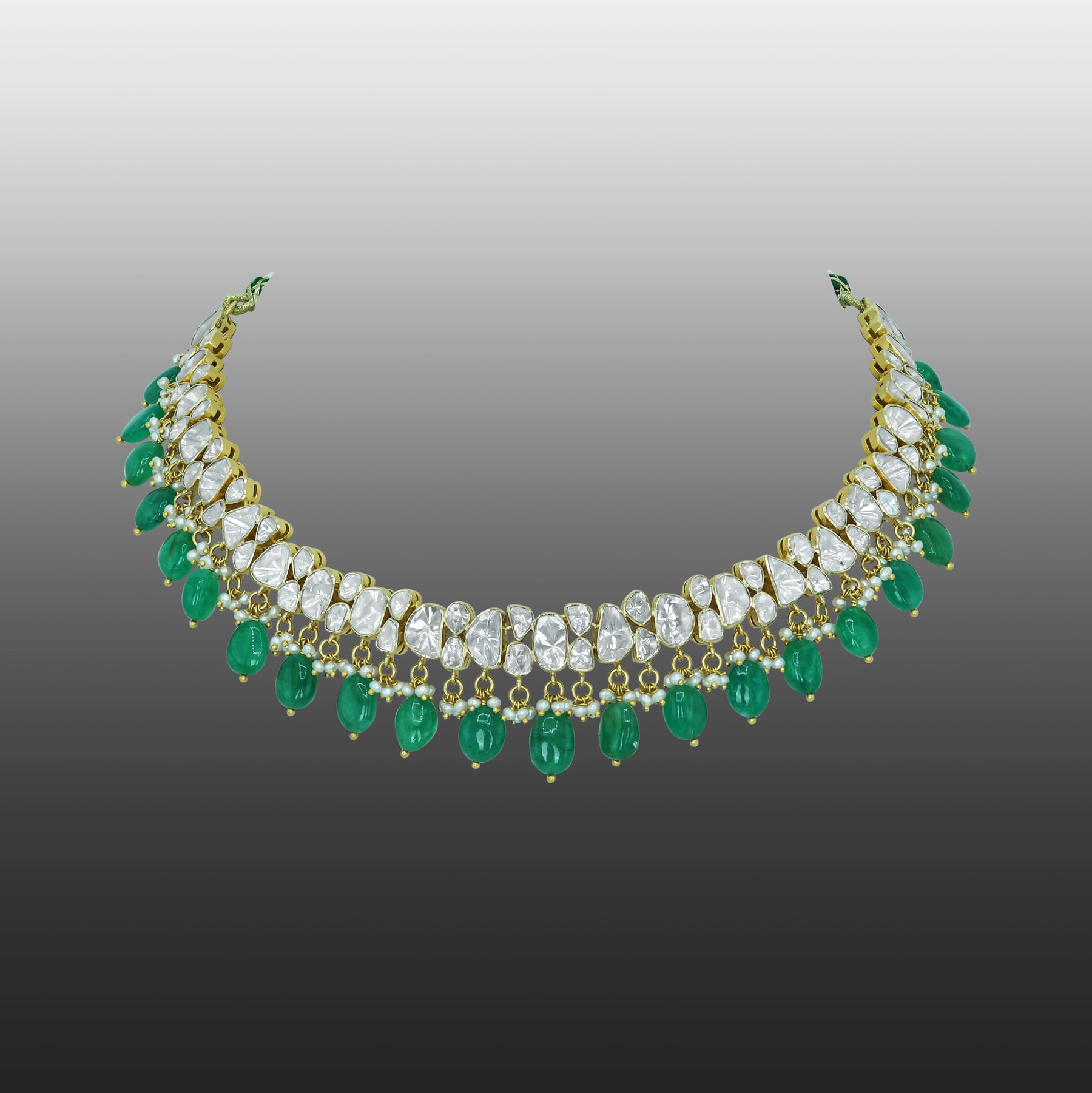 Open Polki Diamond Necklace with Emerald Drops